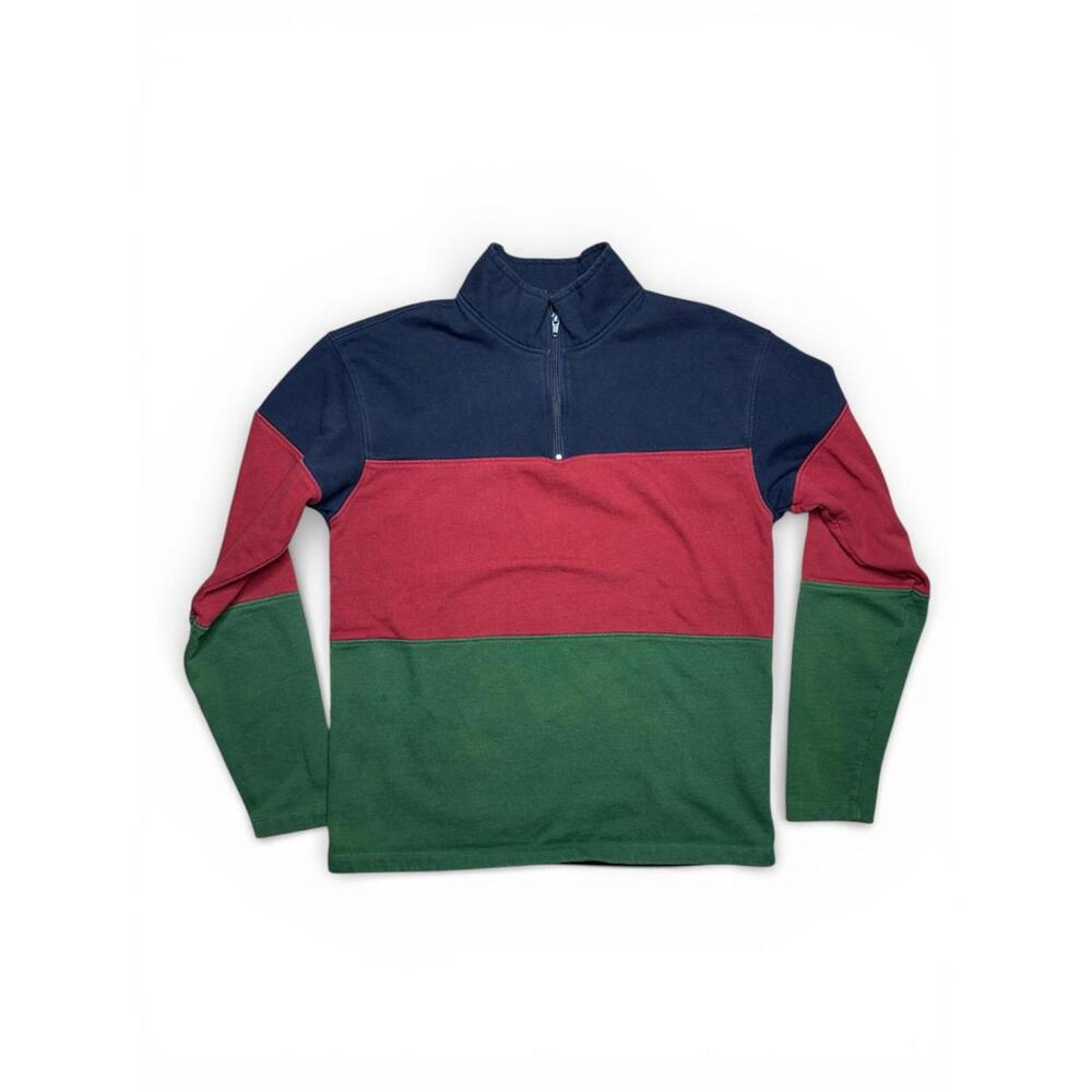 Pacsun Color Block High Neck Quarter Zip Red Navy Hunter Green Sweater Medium